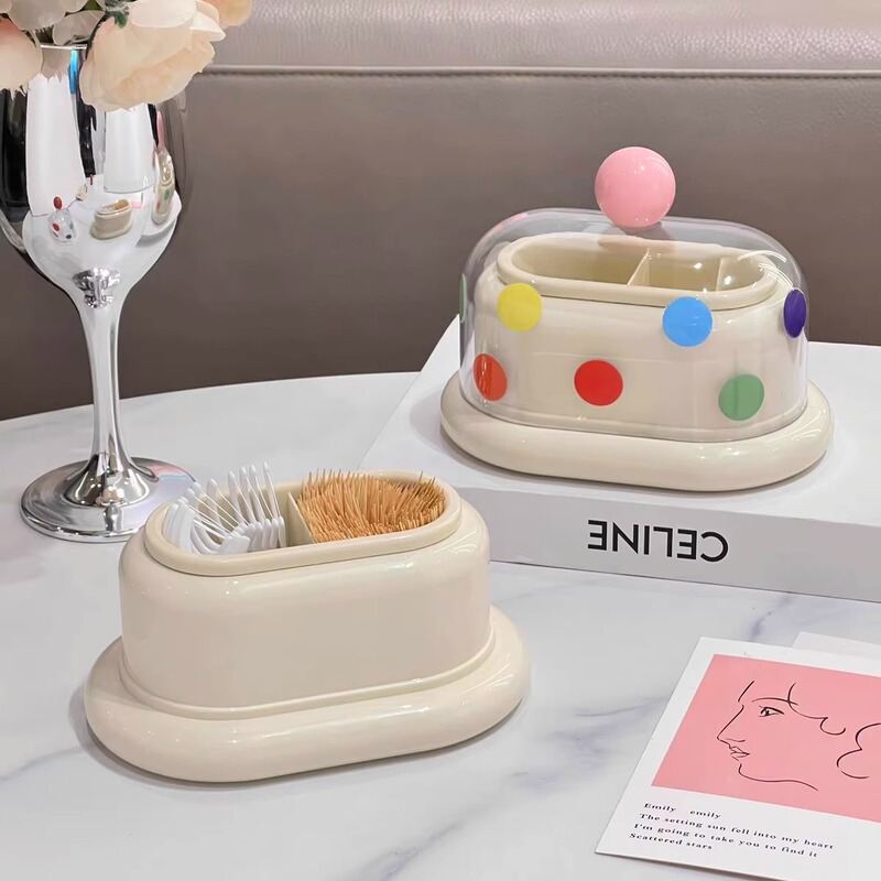 新しい 2025 ドーパミンクリエイティブつまようじホルダーホームリビングルームデスクトップクリエイティブパーソナライズされたデンタルフロス缶綿棒収納チューブ|undefined
