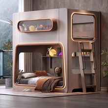 实木护栏太空舱儿童床小户型同宽母子双层床姐弟高低子母上下床厂