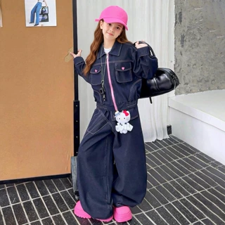 燃拓秋季中大童套装2026新女童休闲牛仔撞色长款两件套春秋款跨境