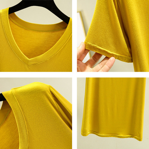 Modest women's short-sleeve summer thin V-neck T-shirt loose innerwear slimming versatile half-sleeve top basic shirt