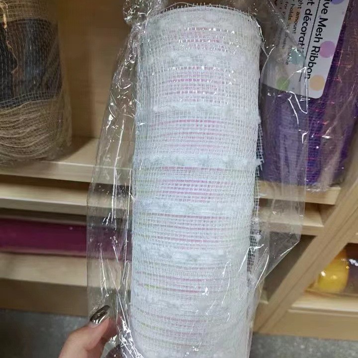 흰색 PP+분홍색 다채로운 파 조각+흰색 가는 머리카락*직경 9cm*26cm 10야드/롤, 준비된 재고