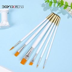 跨境高品平峰6支木質珠光白杆金尾學生美術套裝刷尼龍丙烯油畫筆