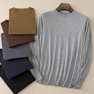 Men's silk mulberry silk cashmere sweater knitted base sweater 80 double fine worsted thin 18 needle seamless one