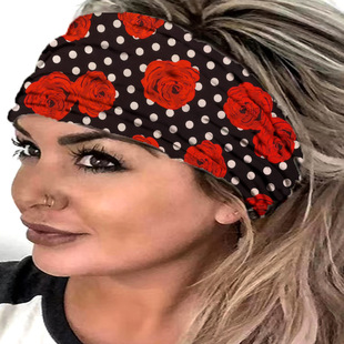 Women's Headscarf European and American Cross-Border Internet Celebrity New Headband Amazon Sports Printed Wide-Brimmed Headscarf Factory Wholesale