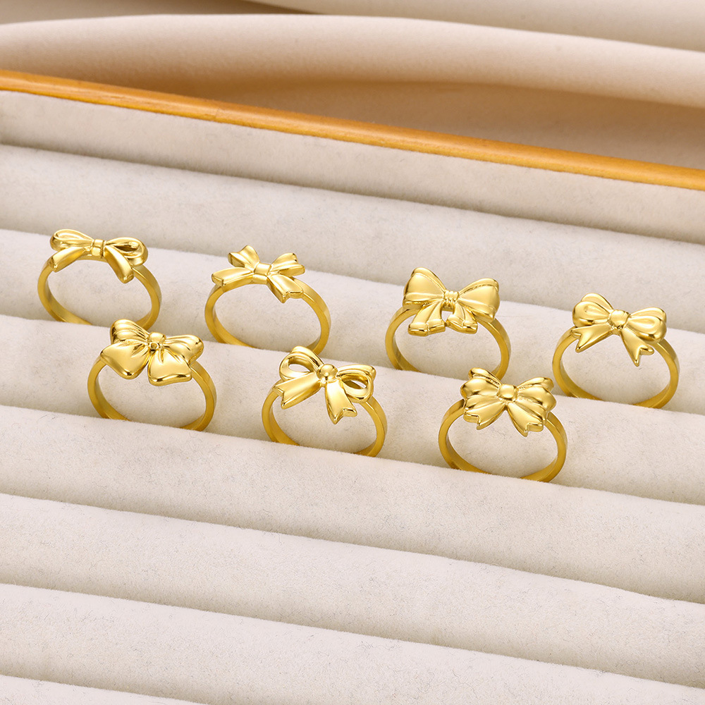 5g Weight 0.03µm-0.05µm Gold Plating Thickness PVD Coated Gold Plating Process 18K Real Gold Plated Plating Material Stone-Free Inlay Material Open Rings Classification 1 Piece Quantity Holiday, Daily Occasion 304 Stainless Steel Material Bow Knot Pattern All Seasons Season Women's Gender Vacation, Simple Style Style Waterproof Non Tarnish Craft PVD Coated Real Gold Plated Bow Knot 304 Stainless Steel Vacation Simple Style Waterproof Non Tarnish Open Rings 1