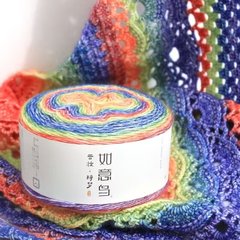跨境批发如意鸟绮梦长段染150g团手工编织钩帽子围巾披肩噴毛纱线