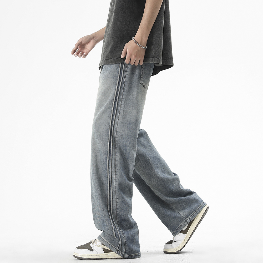 Spring and Summer Ice Silk Men's Soil Loose Straight Jeans Lyocell Side Bone Rope Fashionable Loose Men's Pants All-match New Arrival