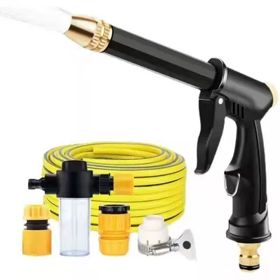 High pressure car wash water gun: Tool Tap Water Car Wash - black-cannon-3-joints-5m-yellow-tubes-foam-pot
