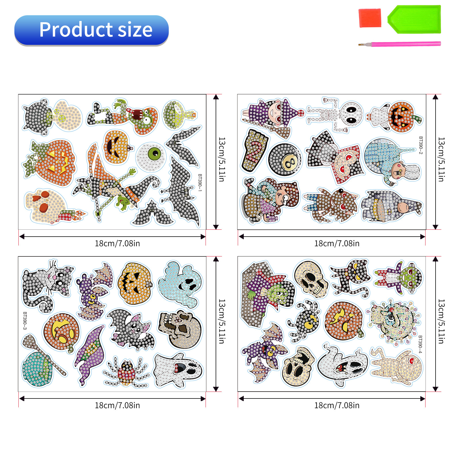 Venta caliente de dibujos animados pegatinas de Halloween diamante pintura libre pegatinas DIY ladrillo pintura pared pegatinas niños hechos a mano pegatinas diamante redondo