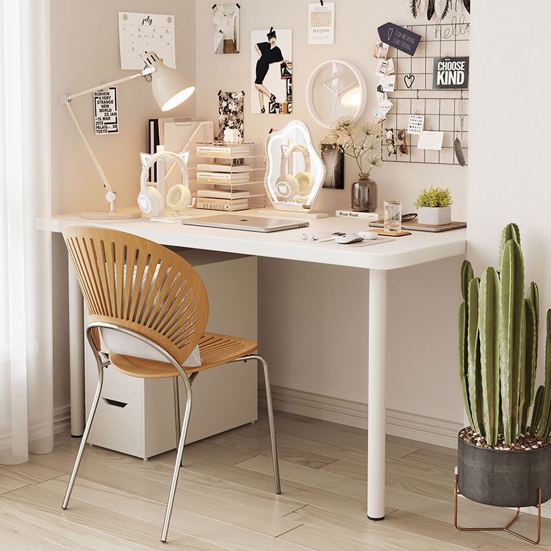 Home Computer Desk, Simple Study Desk, Writing Desk, Rental House Bedroom White Desk, Office Desk with Rounded Corners