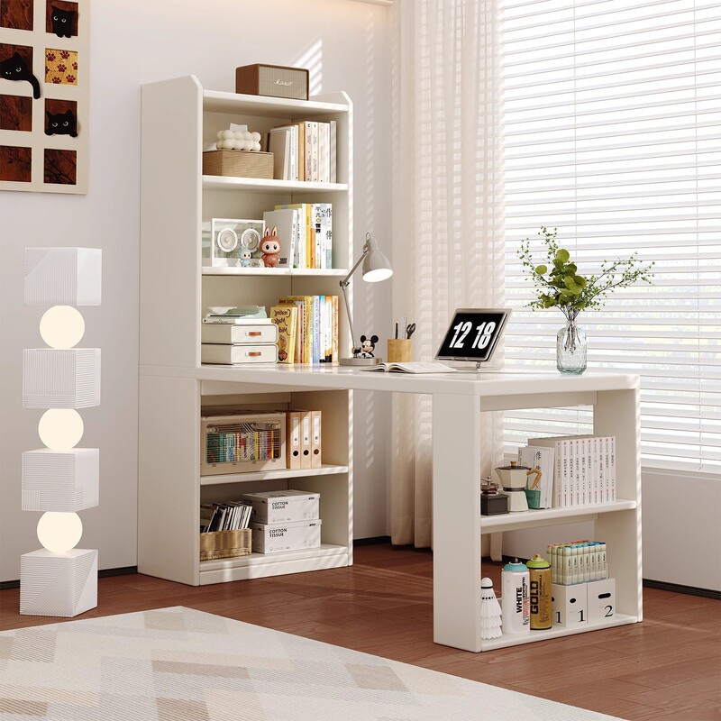 Cream Style Corner Desk Bookshelf Integrated Table Adult Home 2025 New Study Table French L-Shaped Computer Table