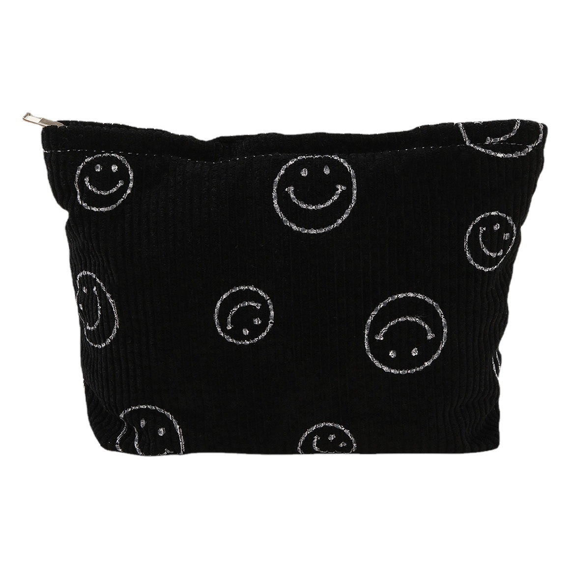 Smiley Corduroy Large Cosmetic Bag Large Capacity Storage Toiletry Bag College Style Travel Storage Smile Bag Cross-Border