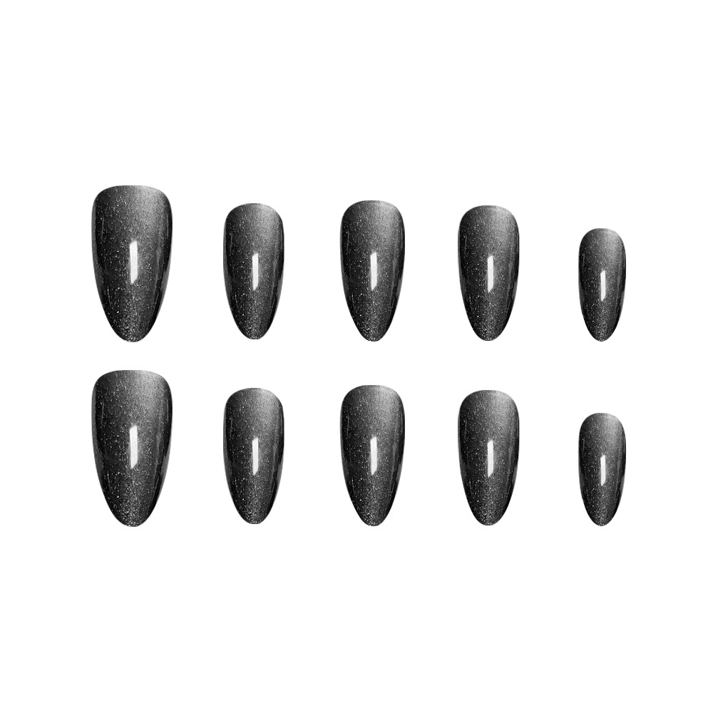 Ojos de gato transfronterizos 30 piezas de uñas negras sólidas, uñas falsas de ojos de gato, uñas de almendras largas, uñas simples image 5