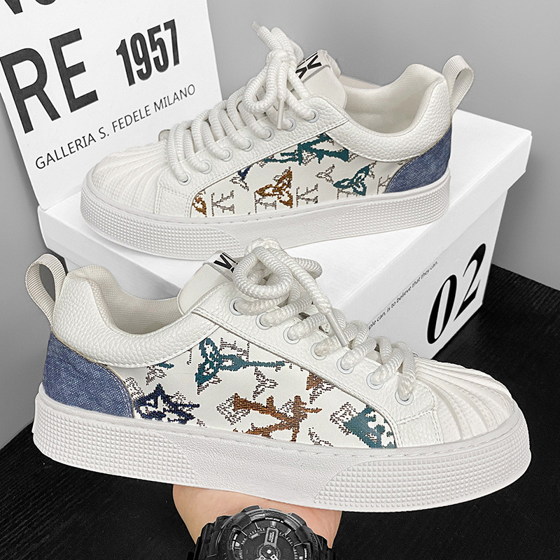 贝壳头男鞋秋季透气百搭休闲学生平底板鞋潮牌感运动小白厚底潮鞋