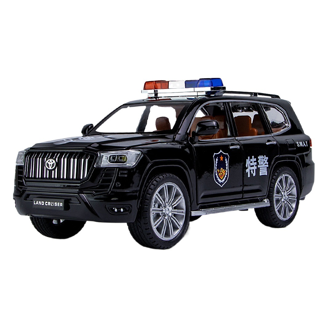 Weili aleación coche modelo 1:24 Toyota Prado autoritario coche de policía Tire hacia atrás el sonido y la luz del coche de juguete modelo de música Decoración