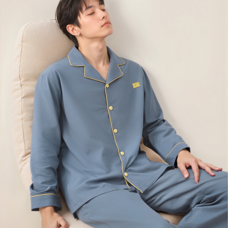 5A Antibacterial Lapel Pajamas for Men Autum 2025 New Pure Cotton Long-Sleeved Spring and Autum Men's Large Size Home Wear Sets