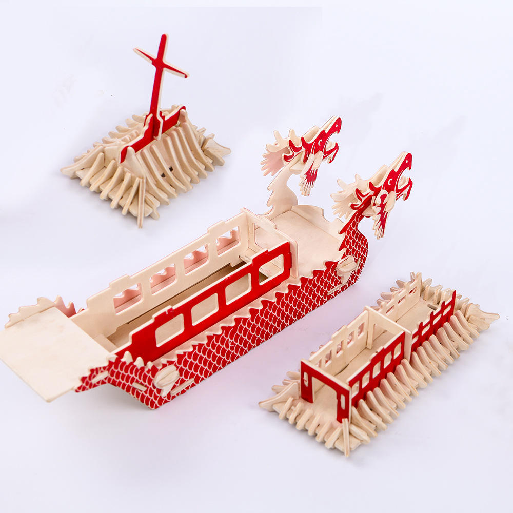 드래곤 보트 모델 DIY 조립 드래곤 보트 3D 나무 퍼즐 만들기 드래곤 보트 축제 유치원 선물 장난감