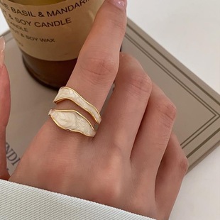Geometric Double-layer Hollow Ring Women's Fashionable Elegant Irregular Dropping Glaze Color-matching Open Ring Instagram Style Finger Ring