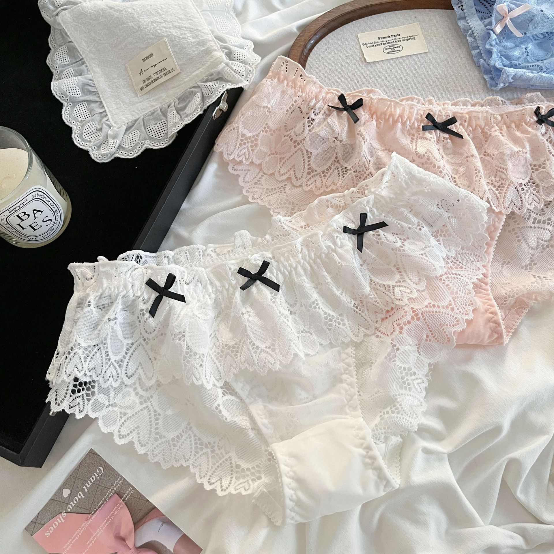 Gentle Love~French Sexy Lace Underwear for Girls, Breathable and Comfortable, Full-Coverage Hip Briefs, Low-Waist Shorts