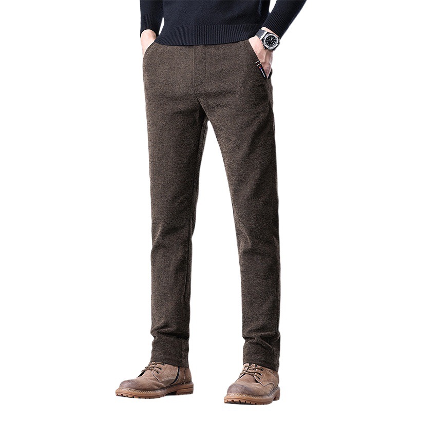 Otoño e invierno pantalones casuales antiarrugas de los hombres de fácil cuidado slim fit pantalones de los hombres chenille forrado de lana engrosada pequeños pantalones rectos niños