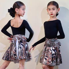 FAZ幼儿拉丁舞练功服女童豹纹印花半身裙套装国标舞表演出训练服