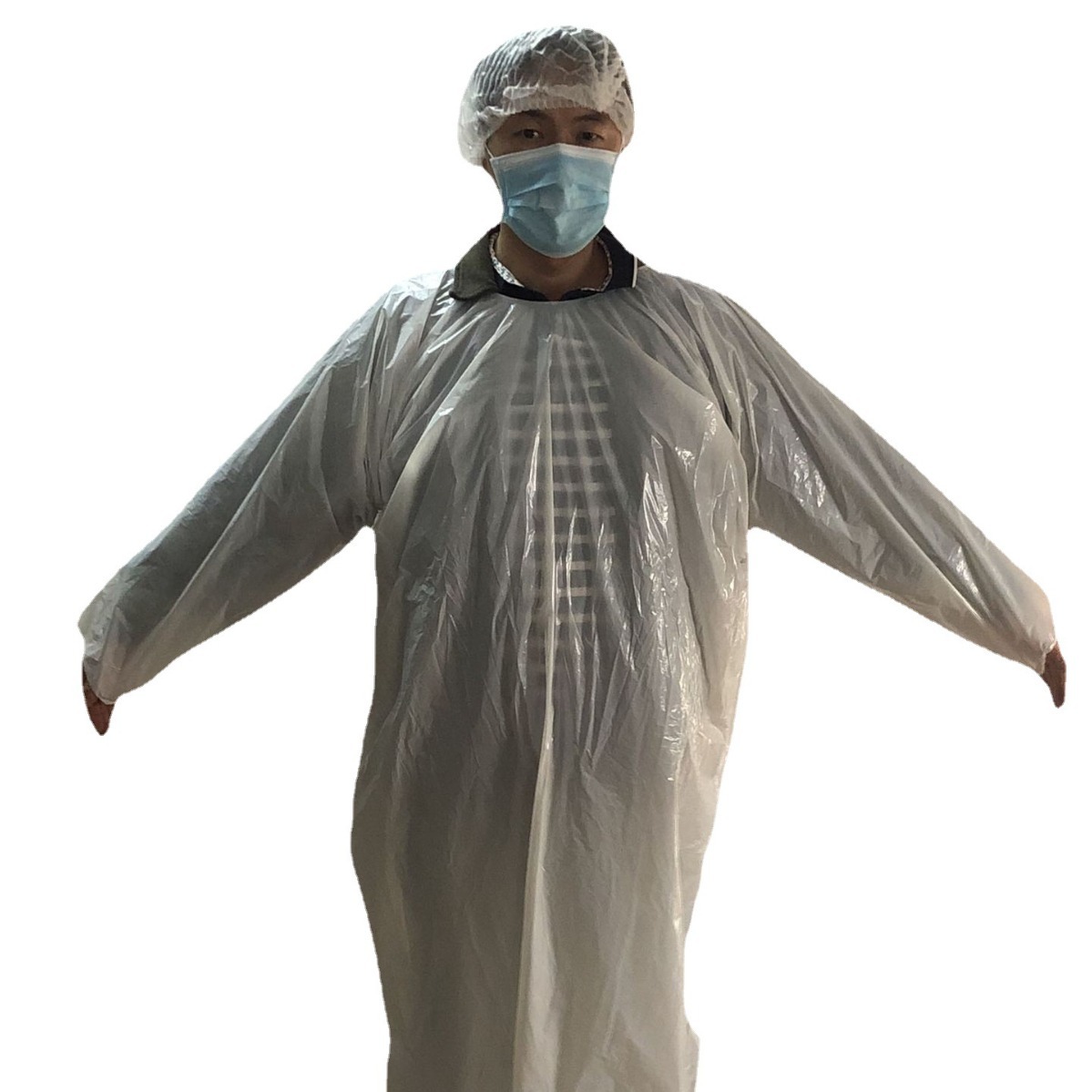 厂家生产一次性塑料连体服无尘一体工作服防水服防尘洁净套头防护
