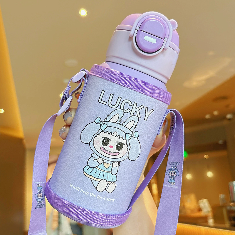 Dibujos animados 316 acero inoxidable doble bebida creativa para niños termo taza de agua de paja de asta regalo de coche portátil al por mayor