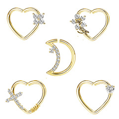 Elegant European and American creative piercing earrings with zirconia and diamonds, heart-shaped moon nose ring, nose ornament piercing jewelry set