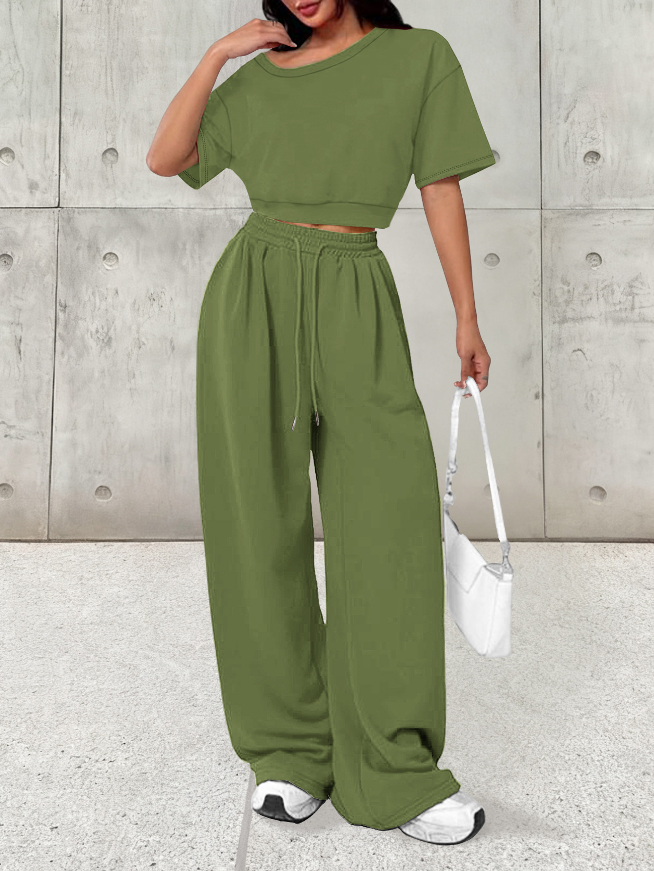 Effortless Autumn Style: Women's Long Sleeve Round Neck Top And Pants Lounge Set - Soft Casual Two-Piece Outfit For Home And Beyond_ecoleips.com