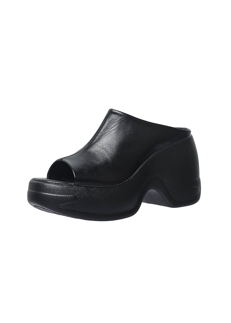 Dép sandal nữ quai chữ V da bò thật đế dày tăng chiều cao — màu đen, Trắng kem- chi tiết 23