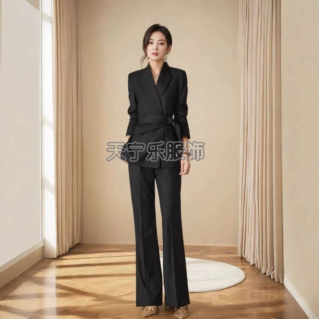 Костюм костюм женский продвинутый черный дизайн шнуровка профессиональный костюм темперамент тонкий расклешенный брюки модный костюм