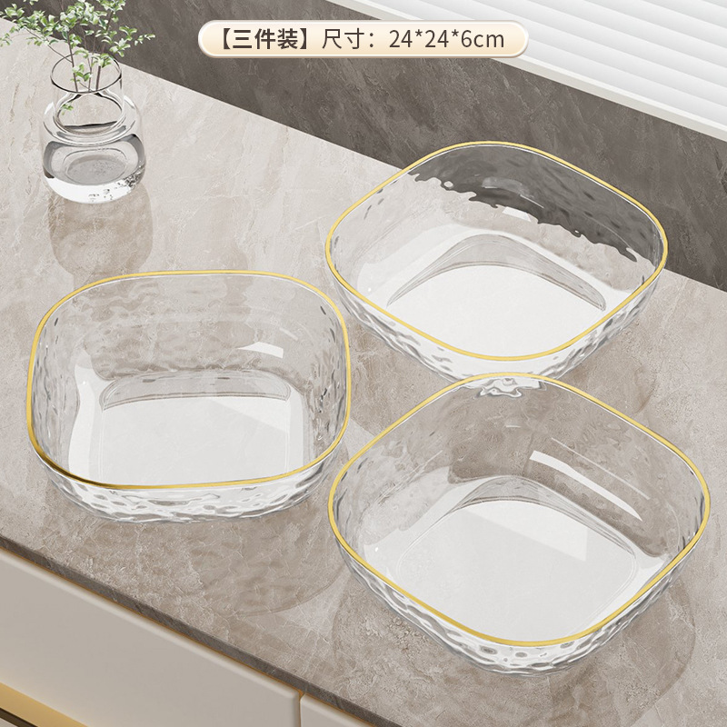 水波模様のフルーツプレート、リビングルームのコーヒーテーブル用、軽食やスナックプレート、透明で金縁の高級感のある大容量キャンディプレート、軽やかな高級感|undefined