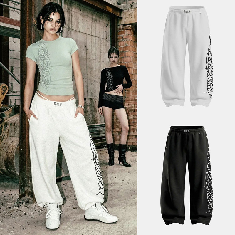badblood bcac series American-style spicy girl sports casual pants for women, niche loose straight wide-leg pants