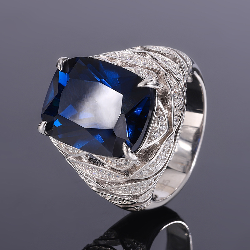 Zhuang Sheng joyería nueva S925 todo el cuerpo de plata traje de simulación de color tesoro corindón avanzado retro traje femenino 12*16