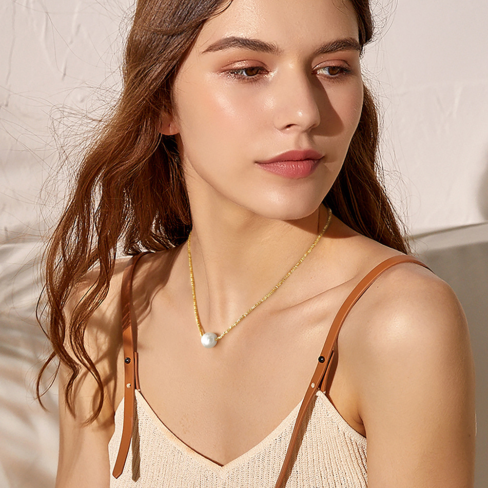 14K Real Gold Plated, Platinum Plated Plating Material Pearl Fresh Water Pendant Material Freshwater Pearl Sterling Silver Beaded Chain Ball Pendant Necklace