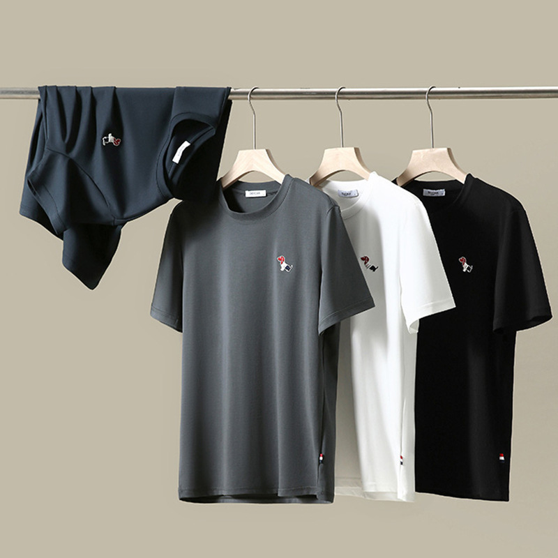 Gift Bag! Liquid Ammonia Mercerized Water-Soft Cotton! Fine Embroider! Summer Men's Classy Casual Short-Sleeved T-Shirts