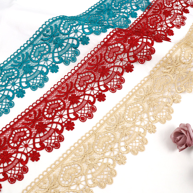 厂家供应 时尚金色水溶花边 9.5cm宽lace 服装辅料 涤光花边