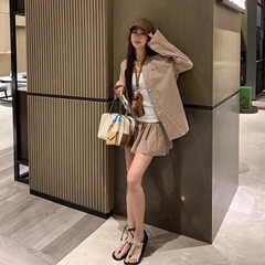 正确版本MIU缪家25FW新款mm细格纹刺绣长袖衬衫男女宽松 厂家直出