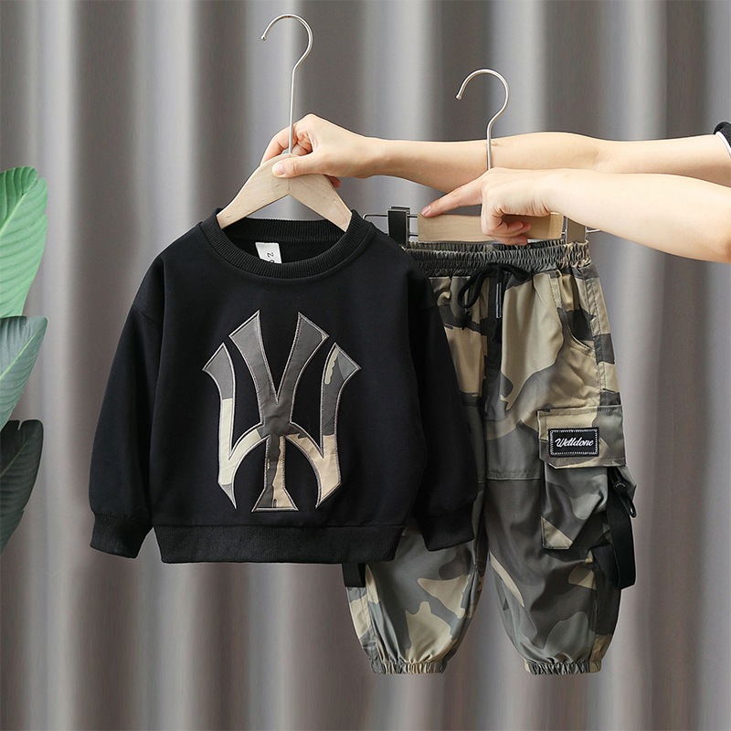 4012 traje de suéter de primavera y otoño para niños camuflaje de otoño para niños ropa de celebridades de Internet 2023 nuevo estilo frito calle traje de dos piezas moda