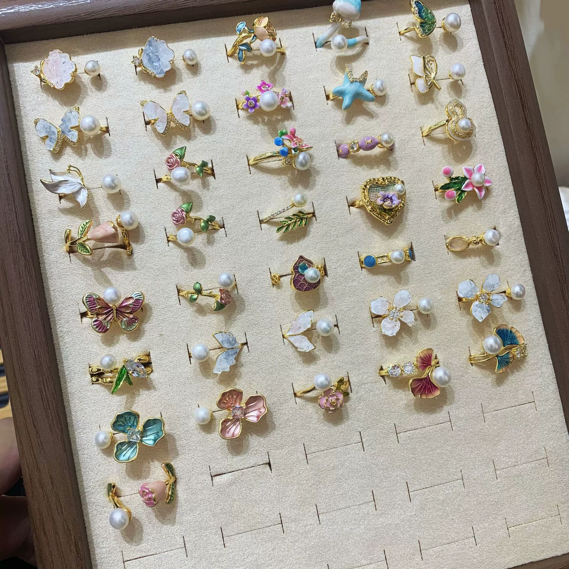 Раскраска, кольцо из жемчуга, модное украшение, универсальный аксессуар, в цветочек, легкий роскошный стиль, высококачественный стиль