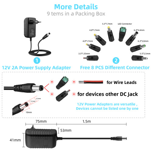 European standard 12v2a power adapter LED light strip router power supply monitoring switching power supply makeup mirror charger