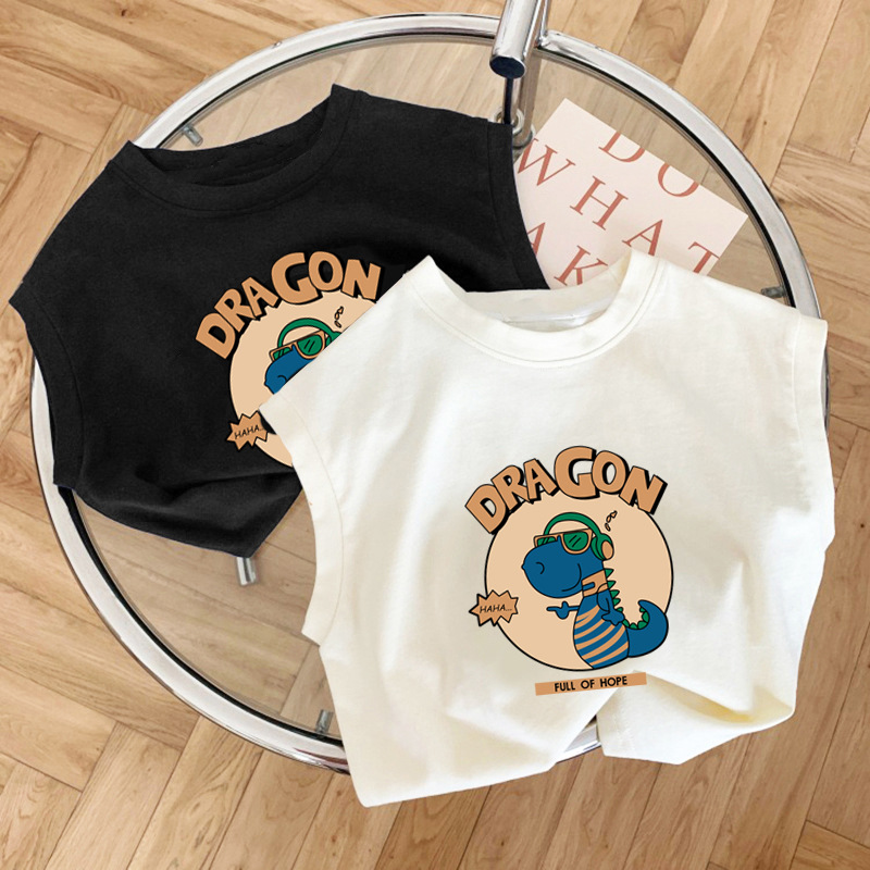 Camiseta sin mangas para niños de algodón puro bebé camiseta 2024 nuevo versátil de dibujos animados niños y niñas chaleco Top verano