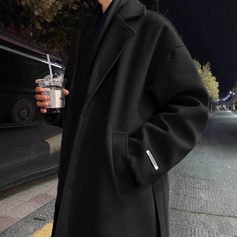 Cross-Border Mid-Length Woolen Coat for Boys in Autumn British Style Handsome Woolen Coat High-End Over-The-Knee Windbreaker