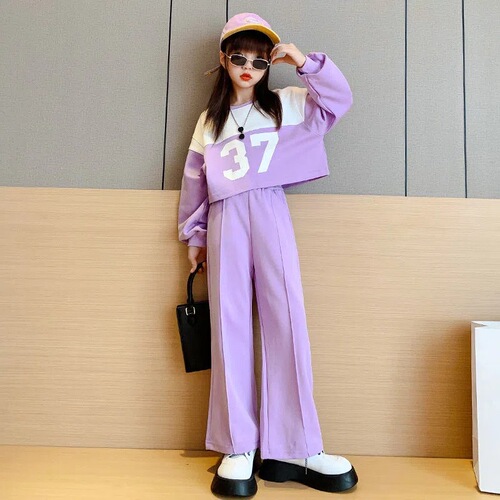 Girls sports suit spring and autumn new style children's college sweatshirt wide-leg pants two-piece set girl student suit