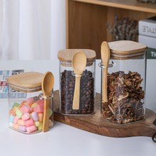 玻璃储物罐高硼硅密封罐家用厨房收纳罐调料罐竹盖木勺玻璃瓶