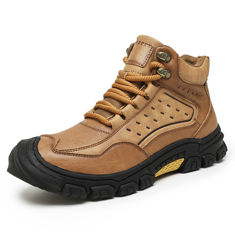 Zapatos de cuero transfronterizos para hombres zapatos de montaña para hombres zapatos de senderismo al aire libre antideslizantes suela gruesa anti-desgaste lazos de cabeza de bolsa zapatos casuales