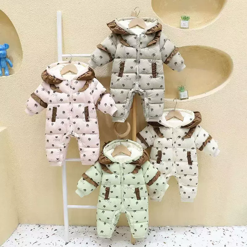 婴儿连体衣服加绒加厚棉衣女宝宝可爱超萌连体衣冬季外出爬服棉袄
