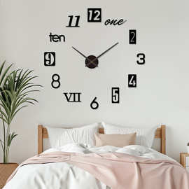 简约免打孔客厅挂钟diy个性卧室时钟静音数字钟表装饰墙贴钟极简