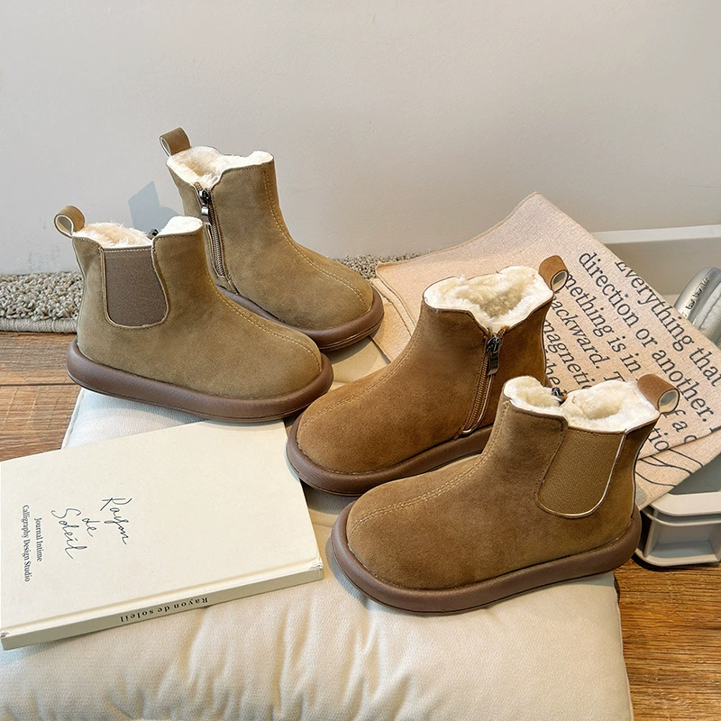 Детские снежные сапоги 2024 новый зимний ребенок высокая трубка большая хлопчатобумажная обувь девушка меха теплая и бархатная зимняя обувь