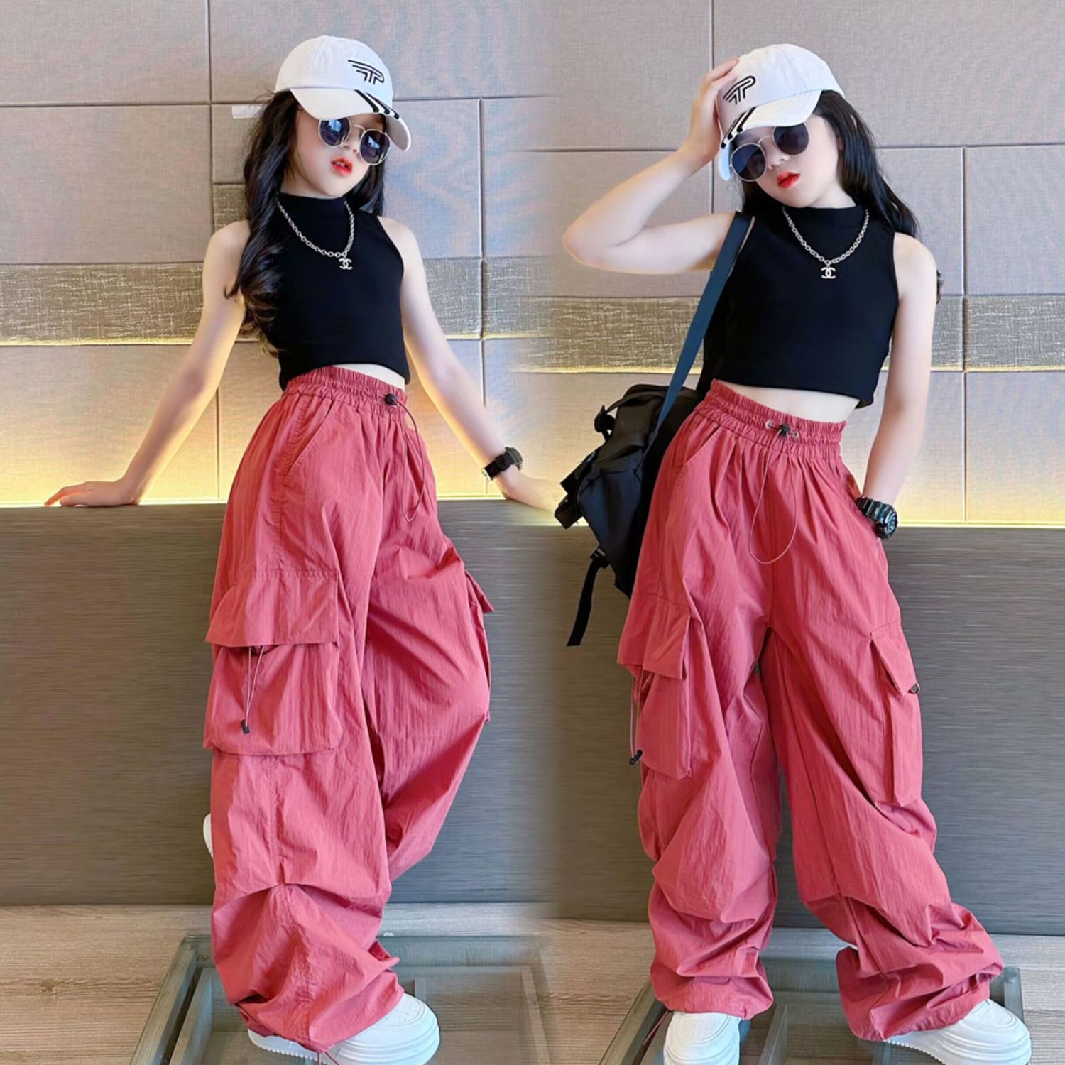 Girls Summer Pants Thin Section 2024 New Style Girls Fashionable Summer Clothes Kidsren's Summer Suits Quick-drying Cargo Pants
